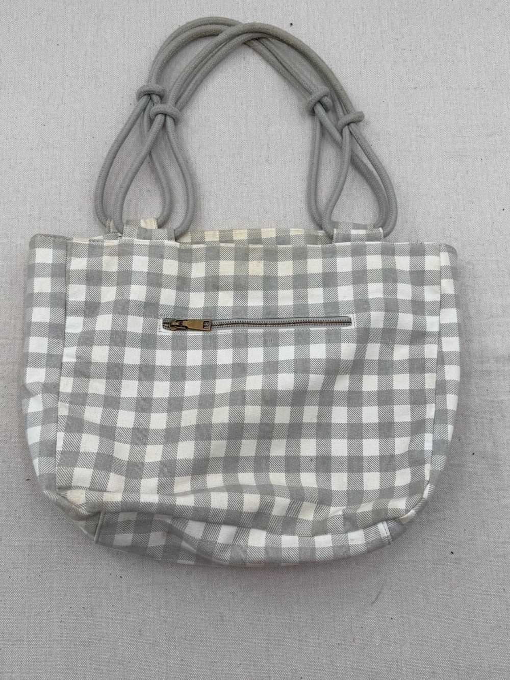 Farmhouse is my style Gray Check Canvas Tote Bag with Rope Handles